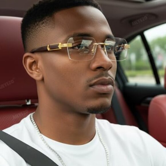 Retro Rimless Sunglasses Vintage Rectangle Frameless Unisex Fashion Square - Picture 3 of 8